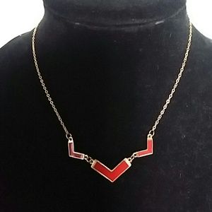 Arrow red enamel necklace gold tone 19 in